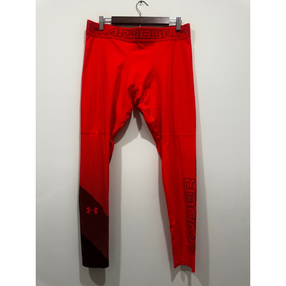 Under Armour HeatGear Compression Leggings Mens 2XL Red Black Tights Training